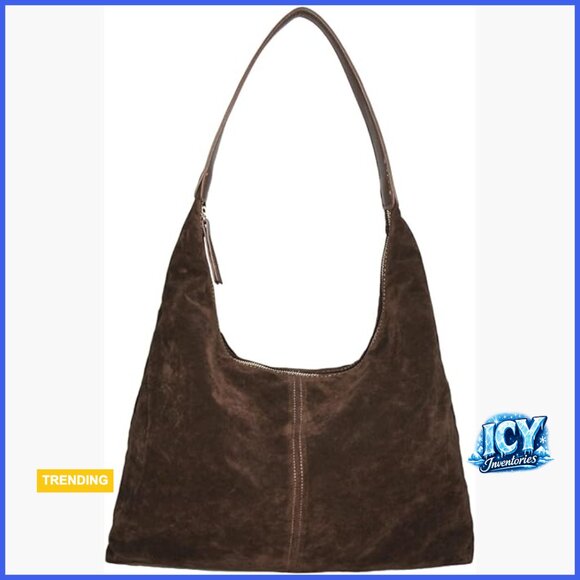 Handbags - Faux Suede Slouchy Hobo Shoulder Bag Large Capacity Tote Purse
